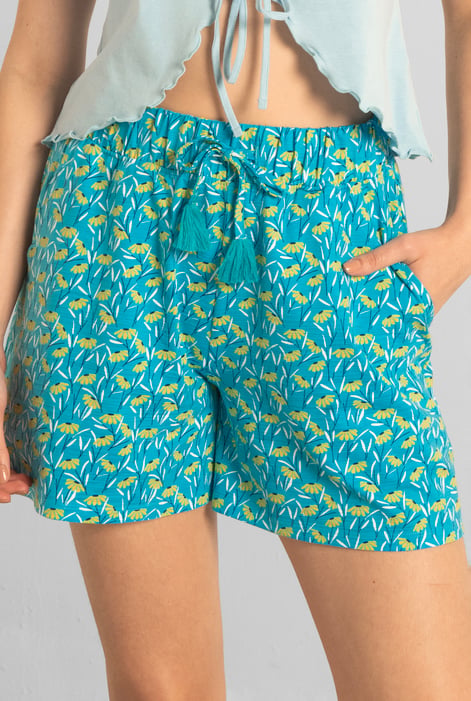 Womens Blue Floral Printed Shorts