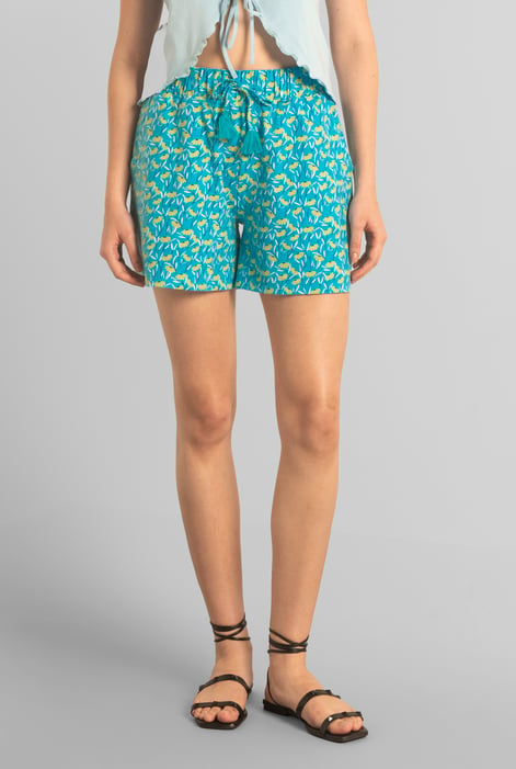 Womens Blue Floral Printed Shorts