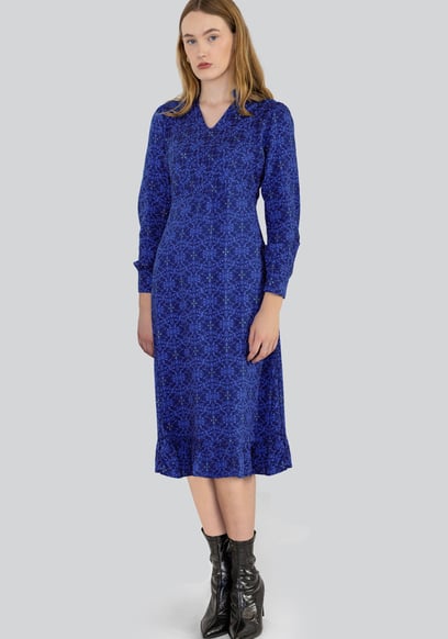 V-Neck Puff Sleeve Midi Dress