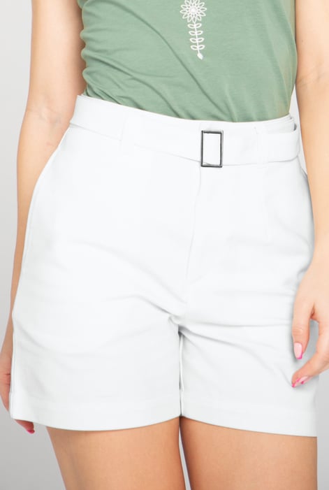 White Belted Tailored Shorts