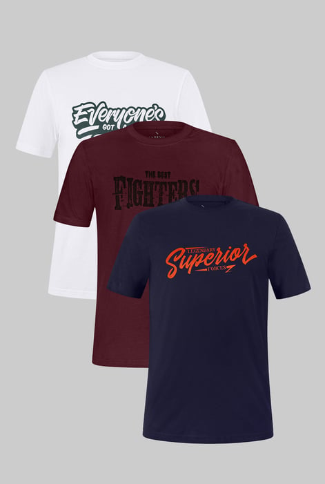 White/Red/Navy Printed T-Shirts 3 Pcs Pack Short Sleeves