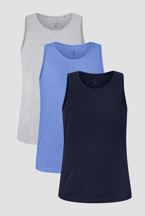 Men's Grey/Blue/Navy Cotton Jersey Vest 3 pcs PK
