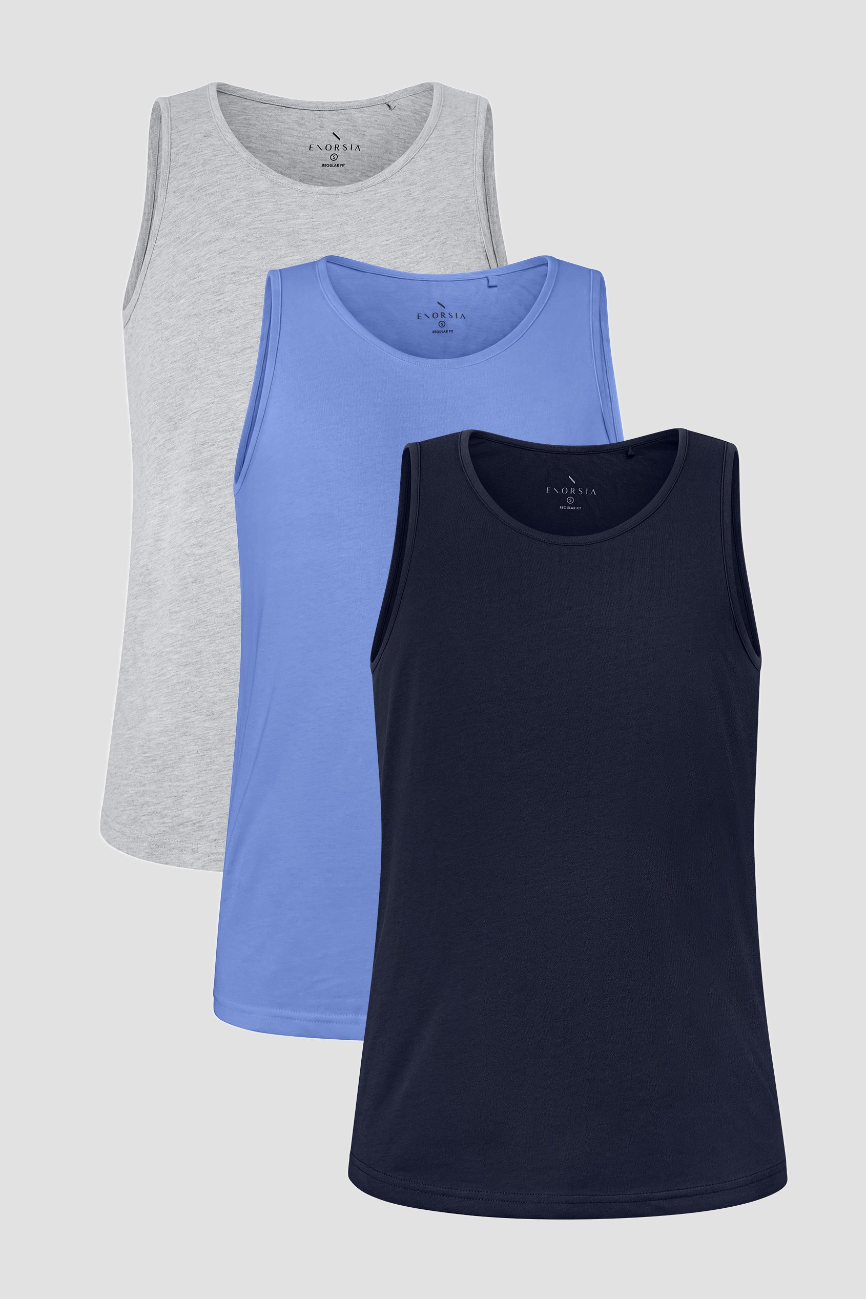 Enorsia Men's Grey/Blue/Navy Cotton Jersey Vest 3 Pcs Pk - Uk L
