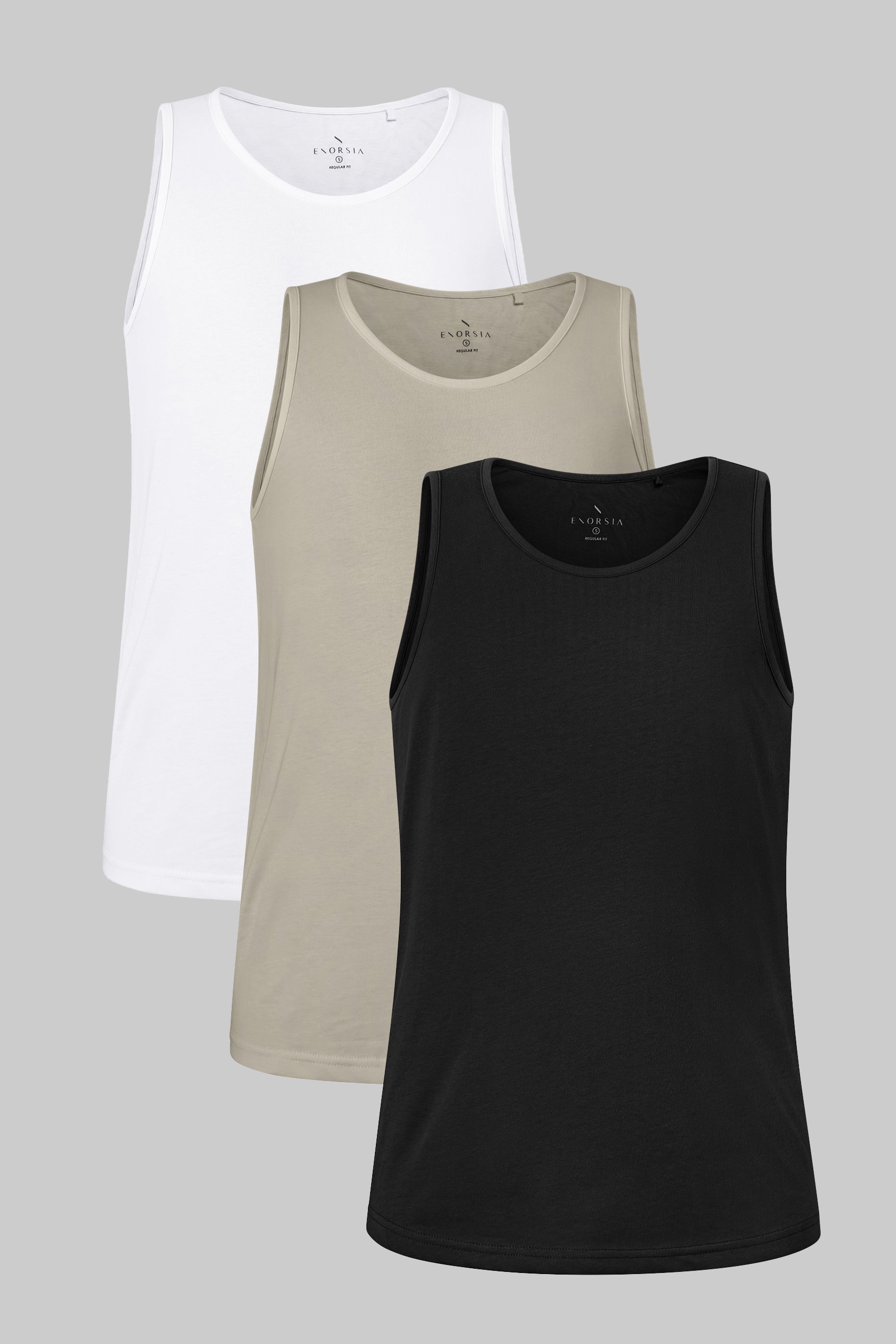 Enorsia Men's White/Stone/Black Cotton Jersey Vest 3 Pcs Pk - Uk Xl