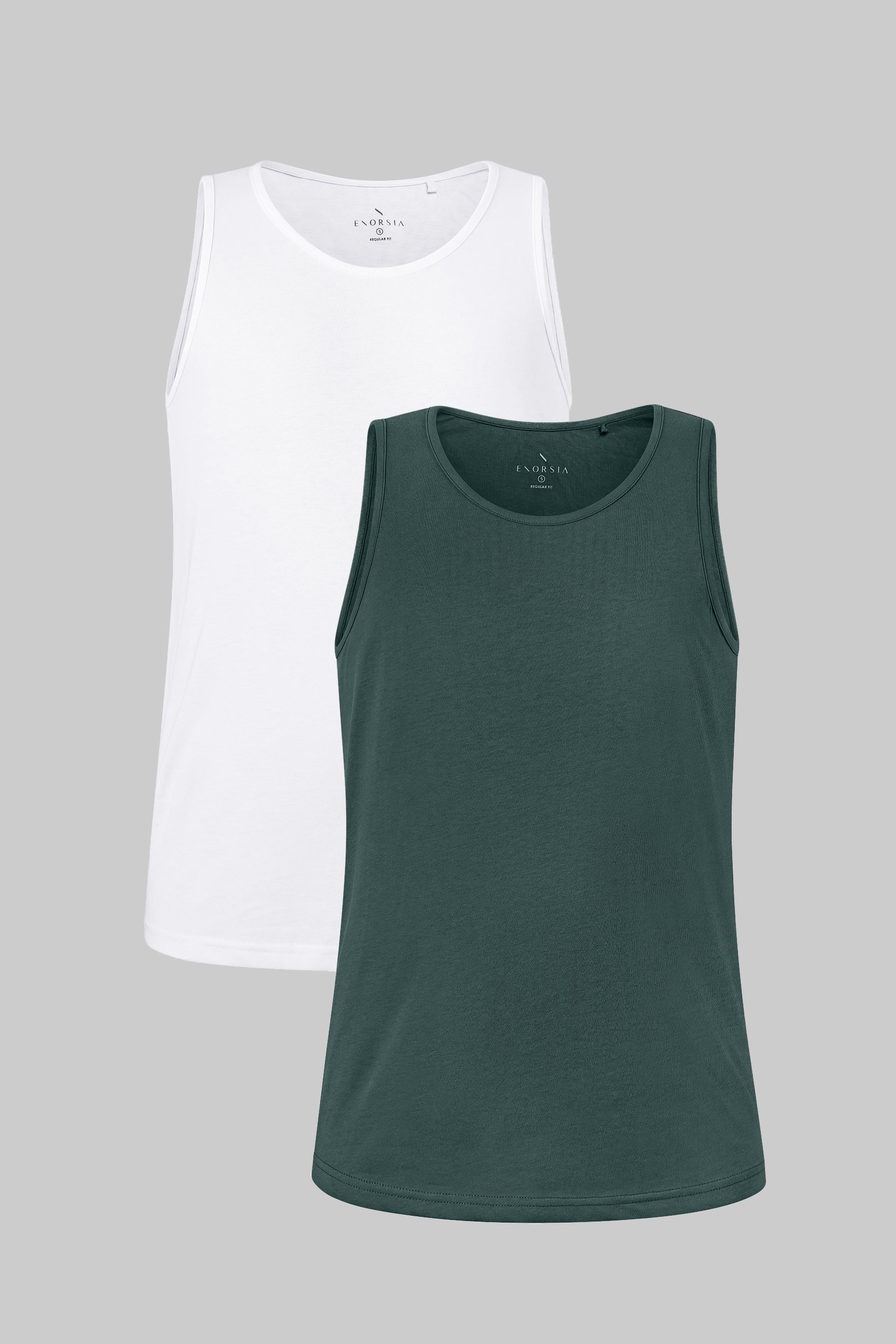 Enorsia Men's White/Green Cotton Jersey Vest 2 Pcs Pack - Uk Xxl