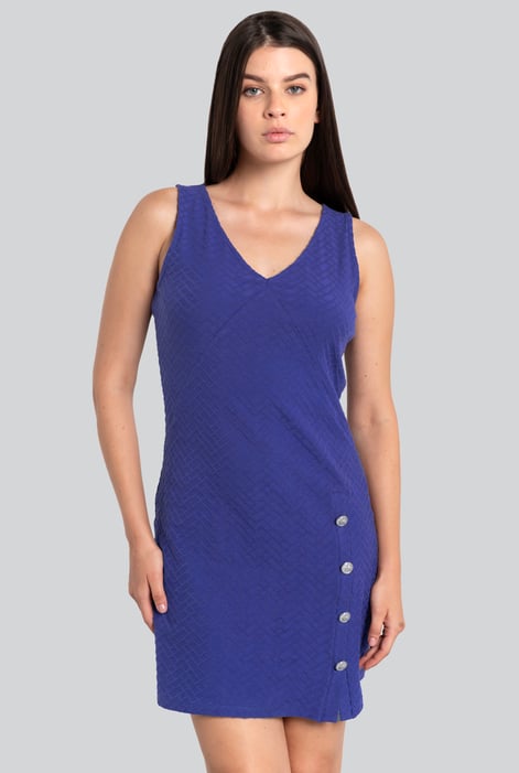 Womens Blue Sleeveless Button Detail Mini Dress