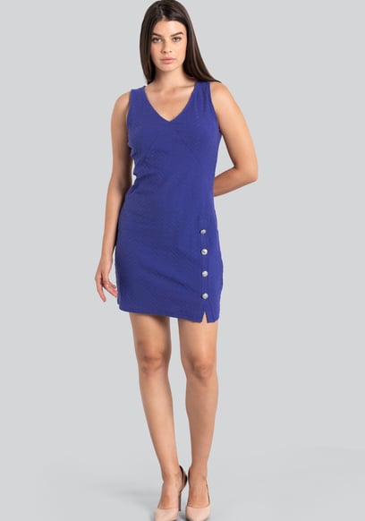 Womens Sleeveless Button Detail Mini Dress