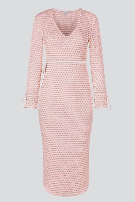 Textured Stretch Jersey Long Sleeve Midi Dress