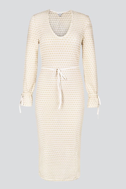 Textured Stretch Jersey Long Sleeve Midi Dress