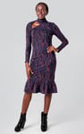 Womens Cut Out Printed Midi Flare Dress