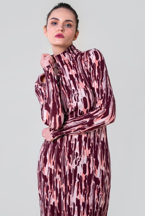 Womens Red Cut Out Printed Midi Flare Dress