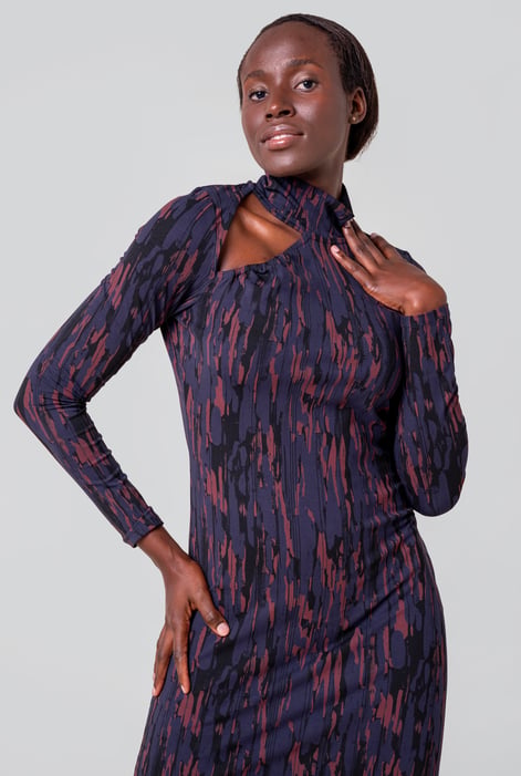 Womens Black Cut Out Printed Midi Flare Dress
