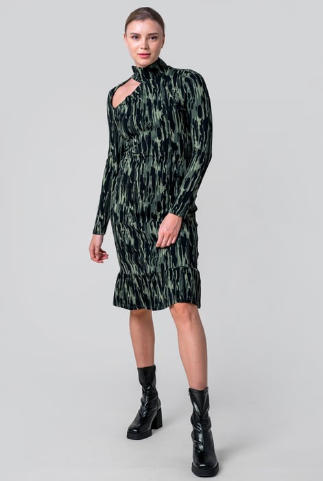 Womens Red Cut Out Printed Midi Flare Dress
