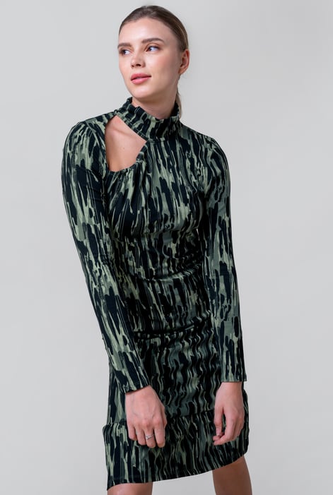 Womens Green Cut Out Printed Midi Flare Dress