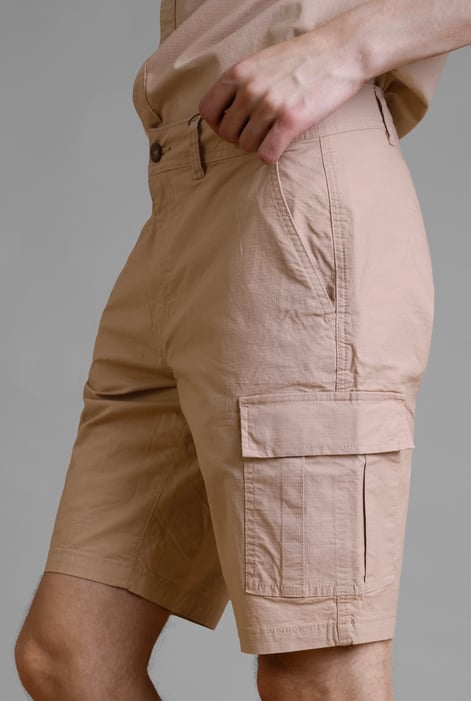 Beige Ripstop Textured Cargo Shorts