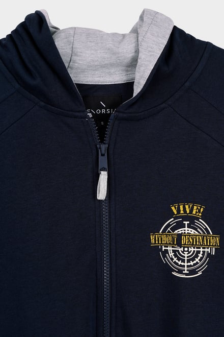 Mens Wave Full Zip  Contrast Hoodie