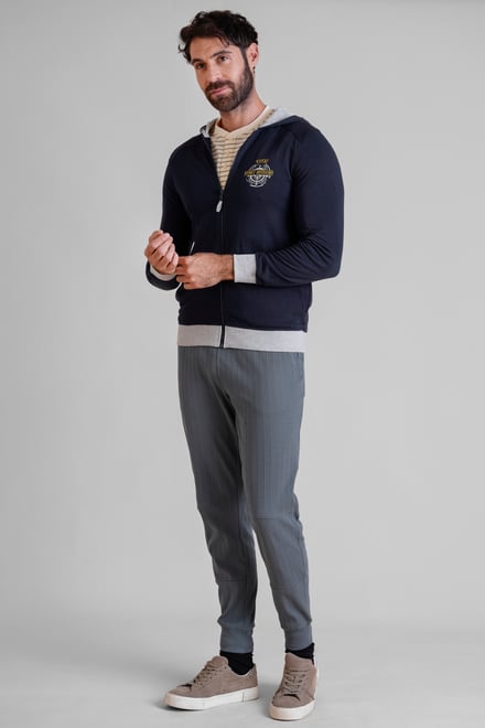 Mens Wave Full Zip  Contrast Hoodie