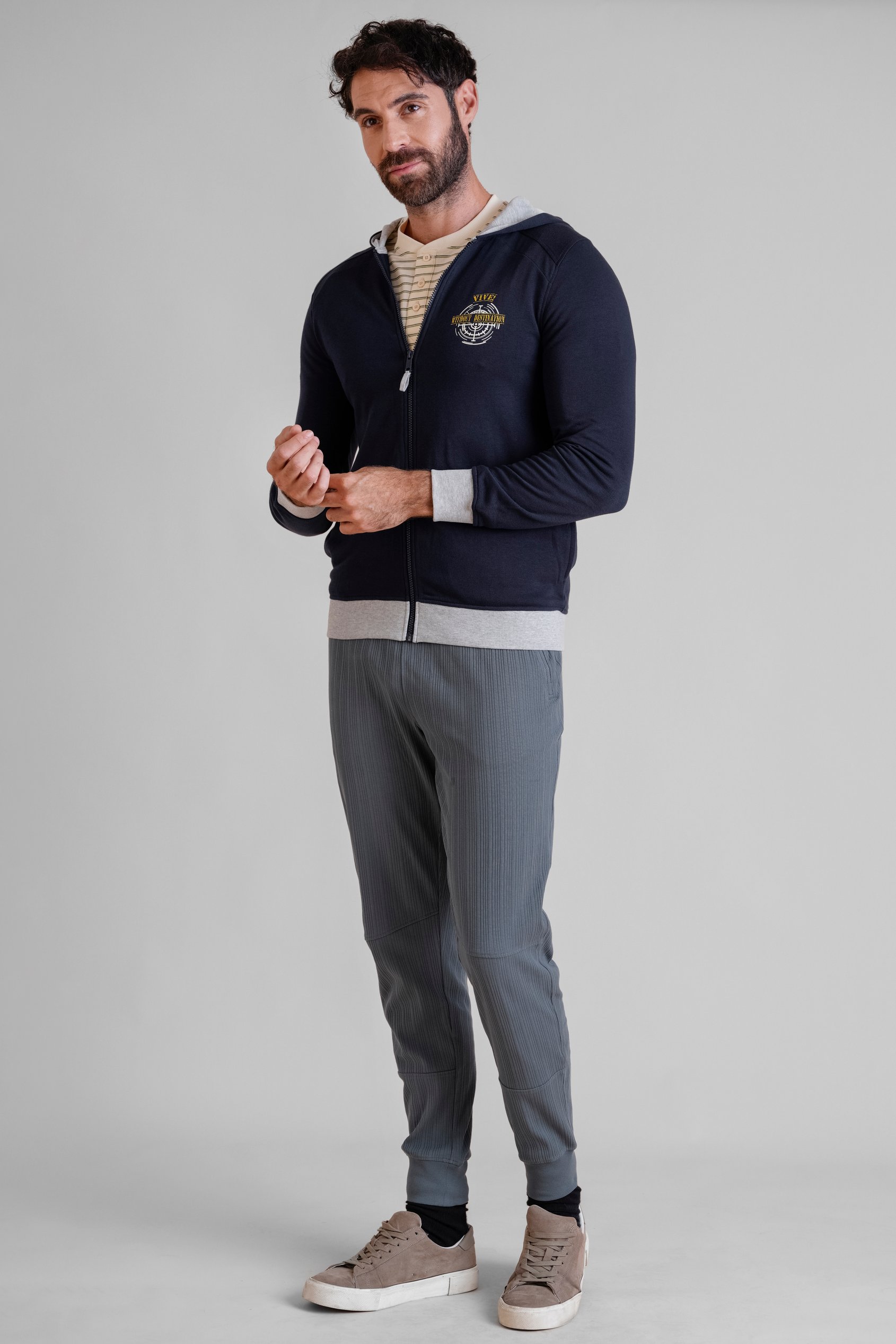 Mens Wave Full Zip  Contrast Hoodie