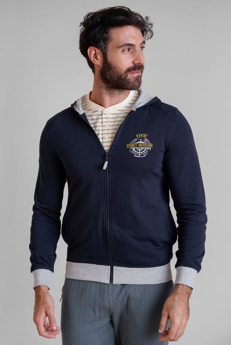 Mens Grey Wave Full Zip  Contrast Hoodie