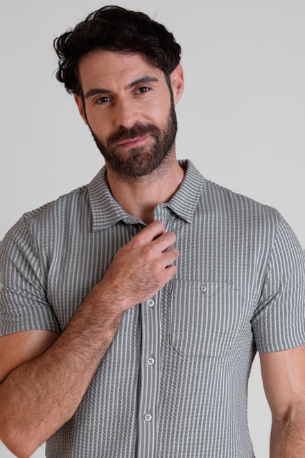 Jersey Searsucker Stripe Short Sleeve Shirt