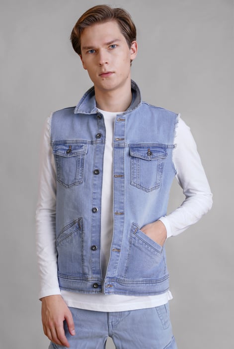 Men's Mid Blue Sleeveless Denim Jacket