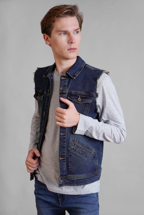 Men's Mid Blue Sleeveless Denim Jacket