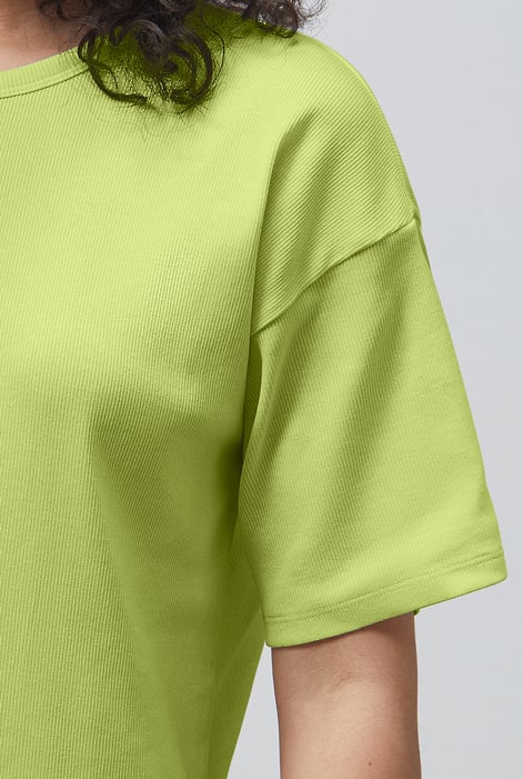 Green Oversized Ribbed T-Shirt & Shorts Set