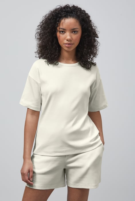 White Oversized Ribbed T-Shirt & Shorts Set