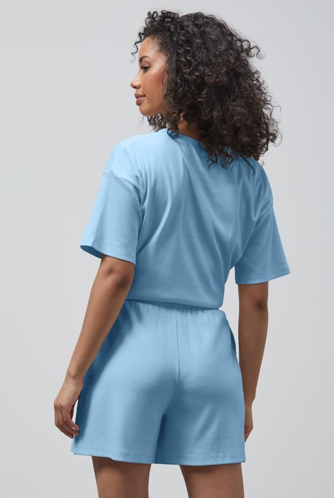 Blue Oversized Ribbed T-Shirt & Shorts Set