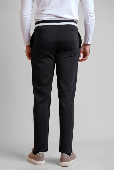 Men's Black Striped Rib Waistband Jersey Trouser