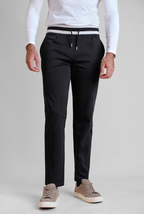 Men's Grey Striped Rib Waistband Jersey Trouser