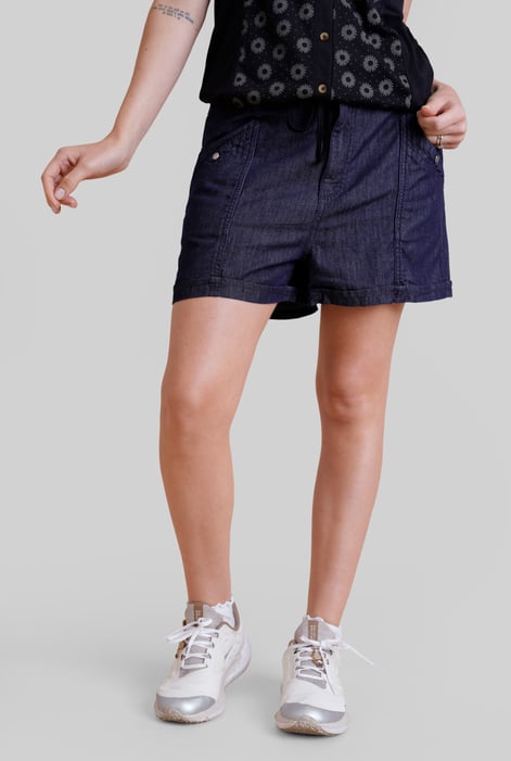 Navy High-Waisted Denim Shorts With Button Details