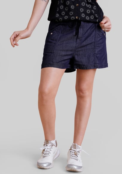 High-Waisted Denim Shorts With Button Details