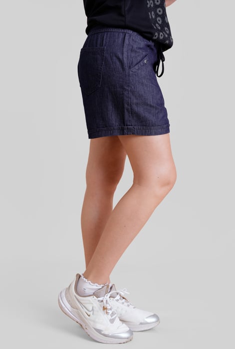Navy High-Waisted Denim Shorts With Button Details