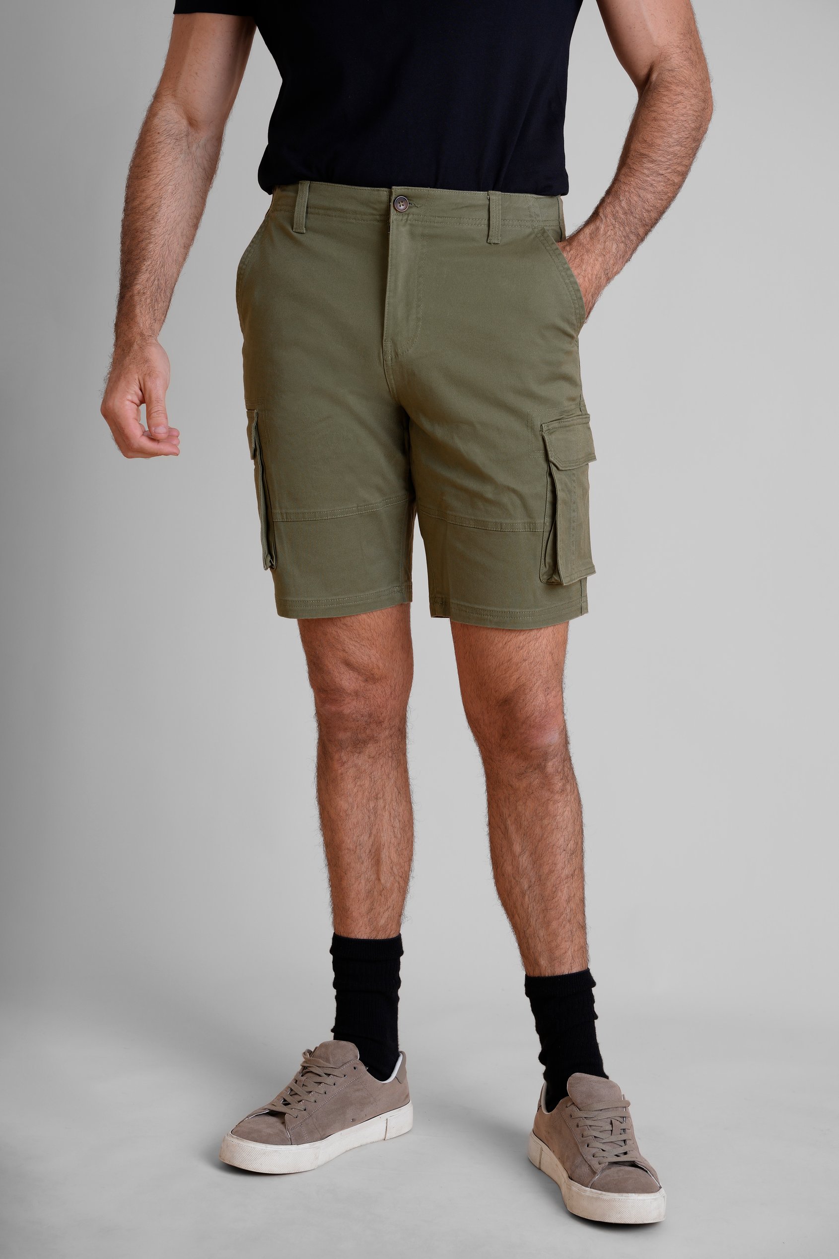 Enorsia Men's Olive Stretch Cotton Cargo Shorts - Uk 30