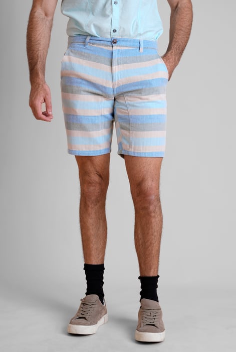 Men's Multicoloured Textured Striped Chino Short
