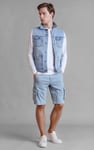 Light Blue Stretch Denim Cargo Shorts