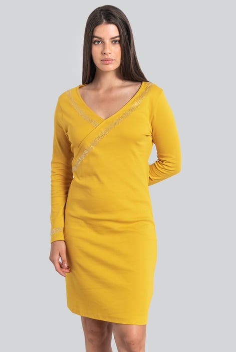 Womens Purple Full Sleeve Embroidered Wrap Dress