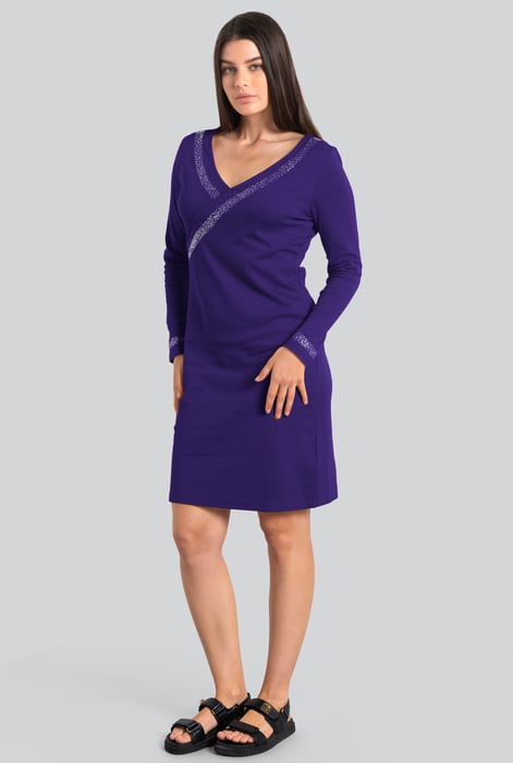 Womens Purple Full Sleeve Embroidered Wrap Dress