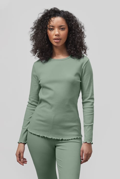 Green LS Picoting Ribbed T-Shirt & Leggings Set