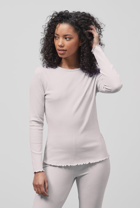 White LS Picoting Ribbed T-Shirt & Leggings Set