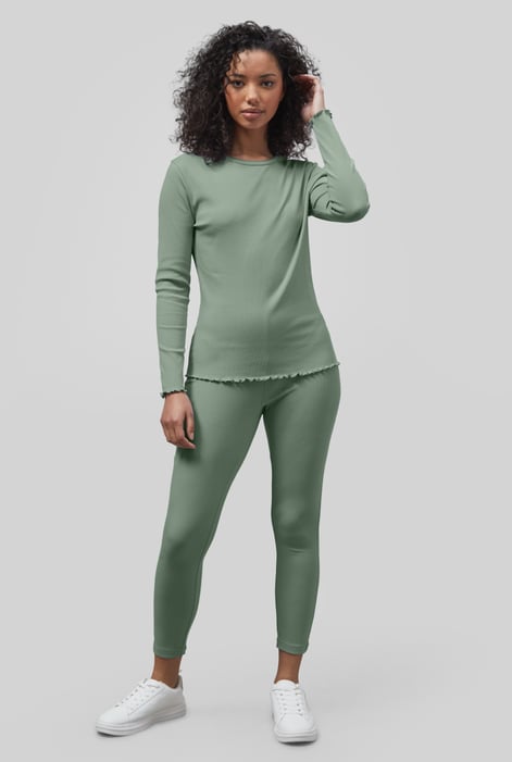 White LS Picoting Ribbed T-Shirt & Leggings Set