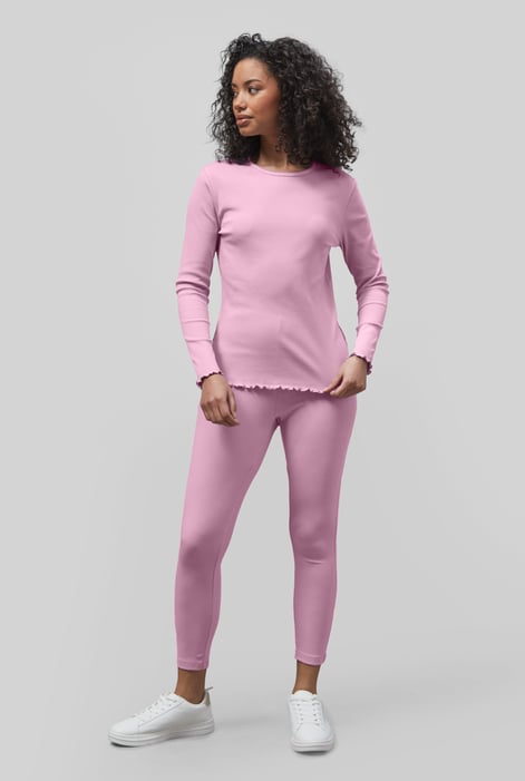 White LS Picoting Ribbed T-Shirt & Leggings Set