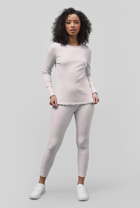 White LS Picoting Ribbed T-Shirt & Leggings Set