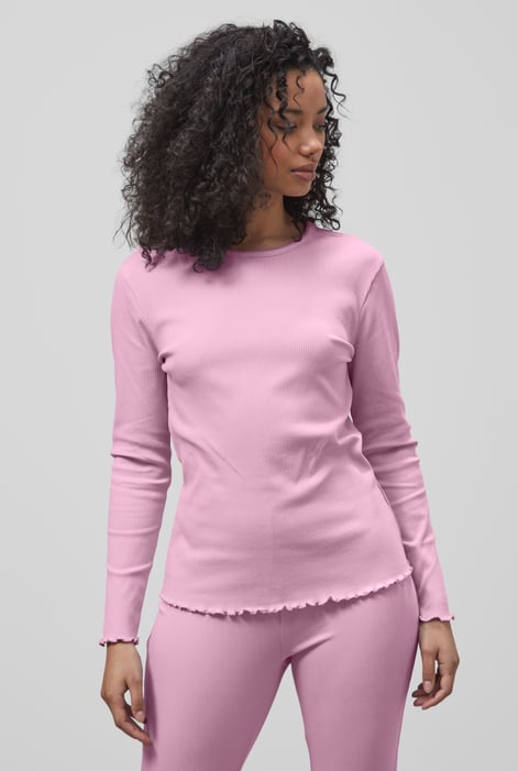 Pink LS Picoting Ribbed T-Shirt & Leggings Set