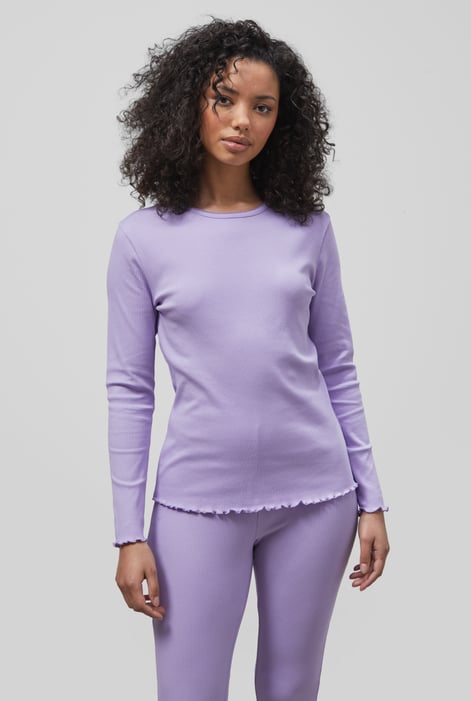 Purple LS Picoting Ribbed T-Shirt & Leggings Set