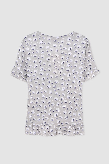 Short Ruffle Sleeve Cotton Printed Pyjamas Set