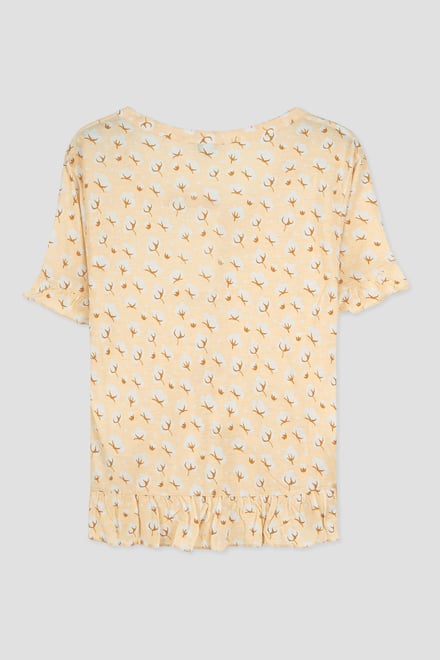 Short Ruffle Sleeve Cotton Printed Pyjamas Set