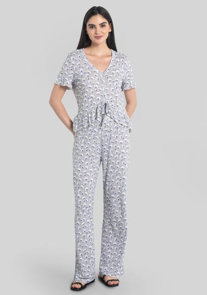 Short Ruffle Sleeve Cotton Printed Pyjamas Set