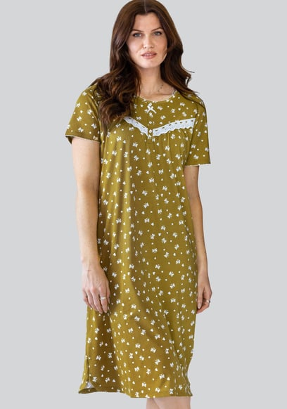 Butterfly Printed S/S Nightwear With Lacetrims